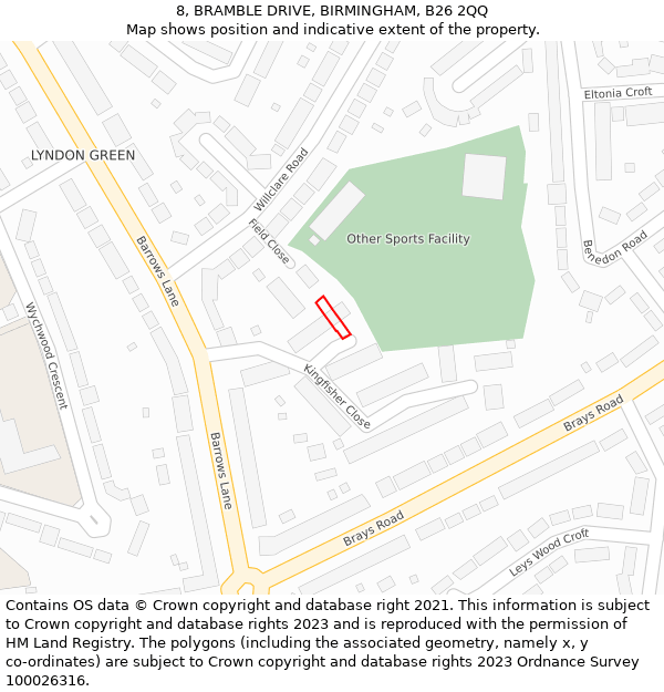 8, BRAMBLE DRIVE, BIRMINGHAM, B26 2QQ: Location map and indicative extent of plot