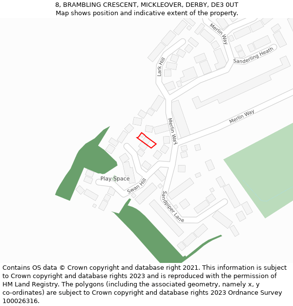 8, BRAMBLING CRESCENT, MICKLEOVER, DERBY, DE3 0UT: Location map and indicative extent of plot
