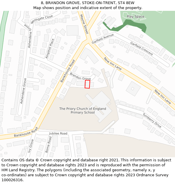 8, BRANDON GROVE, STOKE-ON-TRENT, ST4 8EW: Location map and indicative extent of plot