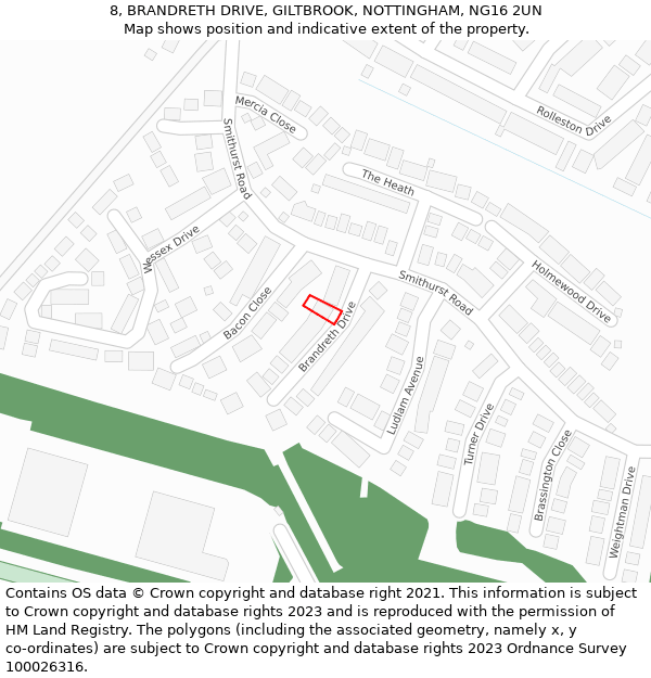 8, BRANDRETH DRIVE, GILTBROOK, NOTTINGHAM, NG16 2UN: Location map and indicative extent of plot