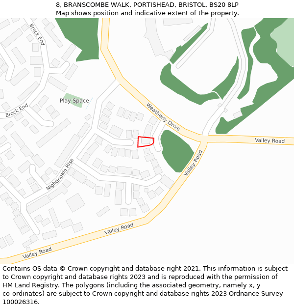 8, BRANSCOMBE WALK, PORTISHEAD, BRISTOL, BS20 8LP: Location map and indicative extent of plot