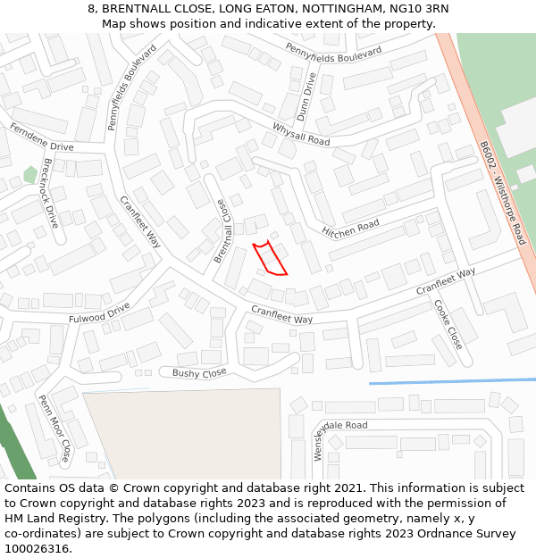 8, BRENTNALL CLOSE, LONG EATON, NOTTINGHAM, NG10 3RN: Location map and indicative extent of plot