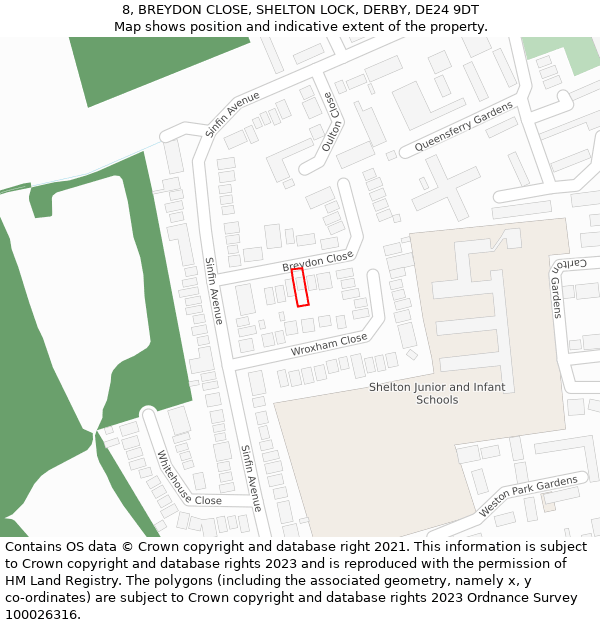 8, BREYDON CLOSE, SHELTON LOCK, DERBY, DE24 9DT: Location map and indicative extent of plot