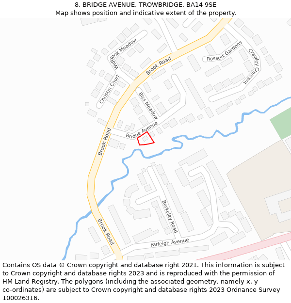 8, BRIDGE AVENUE, TROWBRIDGE, BA14 9SE: Location map and indicative extent of plot