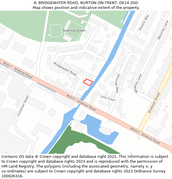 8, BRIDGEWATER ROAD, BURTON-ON-TRENT, DE14 2GD: Location map and indicative extent of plot