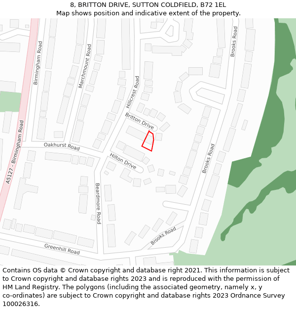 8, BRITTON DRIVE, SUTTON COLDFIELD, B72 1EL: Location map and indicative extent of plot
