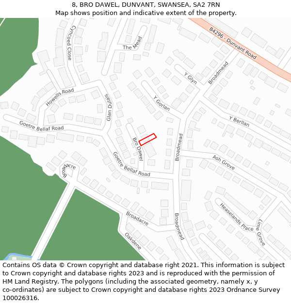 8, BRO DAWEL, DUNVANT, SWANSEA, SA2 7RN: Location map and indicative extent of plot