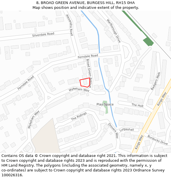 8, BROAD GREEN AVENUE, BURGESS HILL, RH15 0HA: Location map and indicative extent of plot