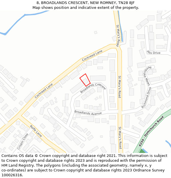 8, BROADLANDS CRESCENT, NEW ROMNEY, TN28 8JF: Location map and indicative extent of plot