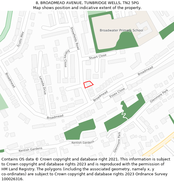 8, BROADMEAD AVENUE, TUNBRIDGE WELLS, TN2 5PG: Location map and indicative extent of plot