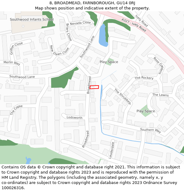 8, BROADMEAD, FARNBOROUGH, GU14 0RJ: Location map and indicative extent of plot