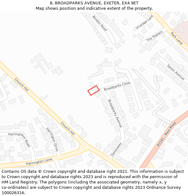 8, BROADPARKS AVENUE, EXETER, EX4 9ET: Location map and indicative extent of plot