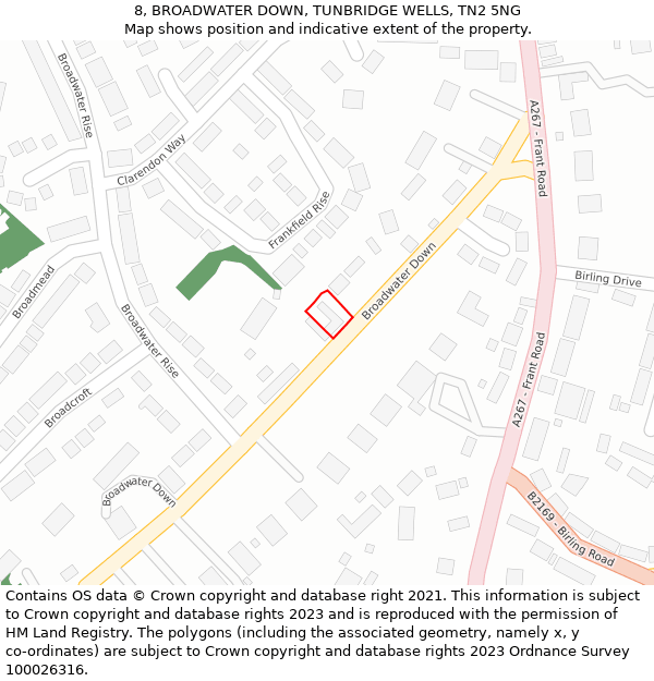 8, BROADWATER DOWN, TUNBRIDGE WELLS, TN2 5NG: Location map and indicative extent of plot