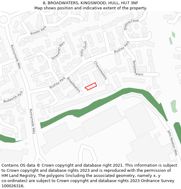 8, BROADWATERS, KINGSWOOD, HULL, HU7 3NF: Location map and indicative extent of plot