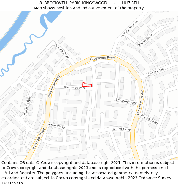 8, BROCKWELL PARK, KINGSWOOD, HULL, HU7 3FH: Location map and indicative extent of plot