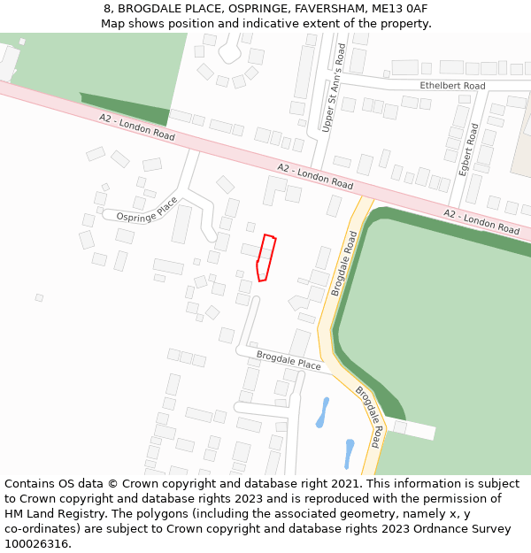 8, BROGDALE PLACE, OSPRINGE, FAVERSHAM, ME13 0AF: Location map and indicative extent of plot