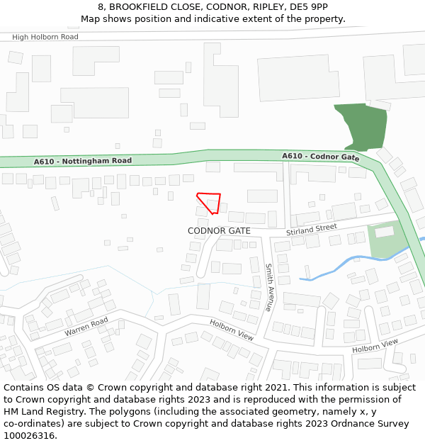 8, BROOKFIELD CLOSE, CODNOR, RIPLEY, DE5 9PP: Location map and indicative extent of plot