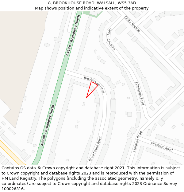 8, BROOKHOUSE ROAD, WALSALL, WS5 3AD: Location map and indicative extent of plot