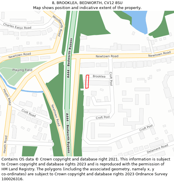 8, BROOKLEA, BEDWORTH, CV12 8SU: Location map and indicative extent of plot