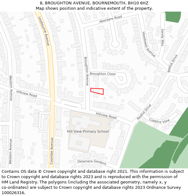 8, BROUGHTON AVENUE, BOURNEMOUTH, BH10 6HZ: Location map and indicative extent of plot