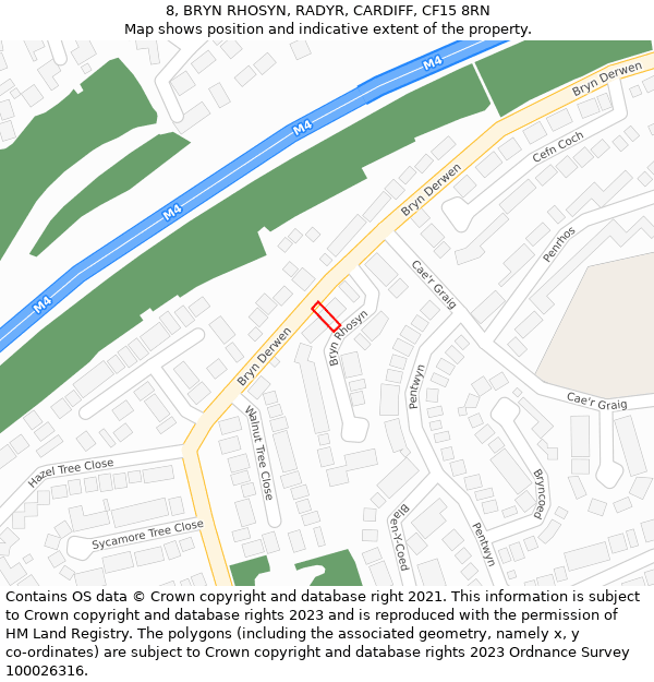 8, BRYN RHOSYN, RADYR, CARDIFF, CF15 8RN: Location map and indicative extent of plot