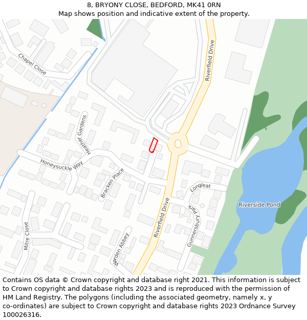 8, BRYONY CLOSE, BEDFORD, MK41 0RN: Location map and indicative extent of plot