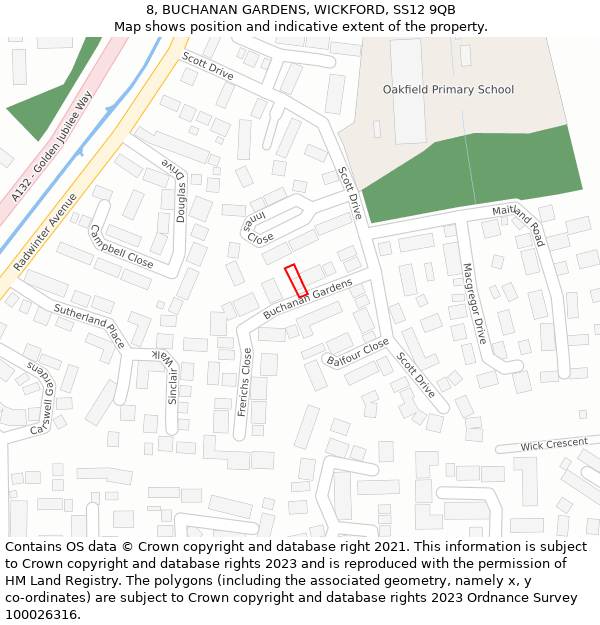 8, BUCHANAN GARDENS, WICKFORD, SS12 9QB: Location map and indicative extent of plot