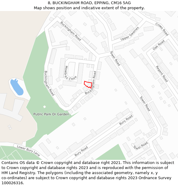 8, BUCKINGHAM ROAD, EPPING, CM16 5AG: Location map and indicative extent of plot