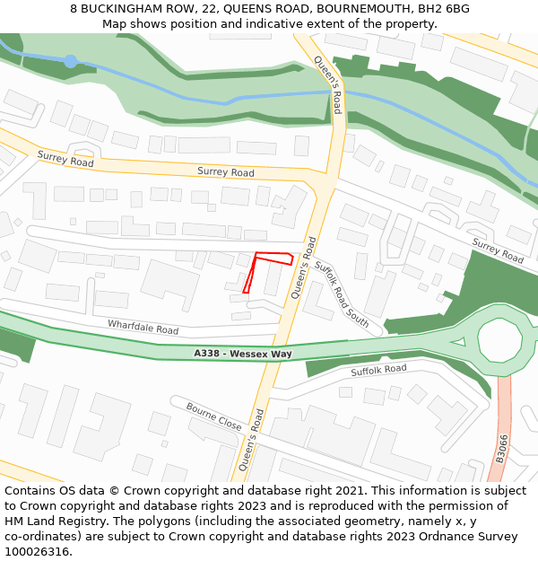 8 BUCKINGHAM ROW, 22, QUEENS ROAD, BOURNEMOUTH, BH2 6BG: Location map and indicative extent of plot