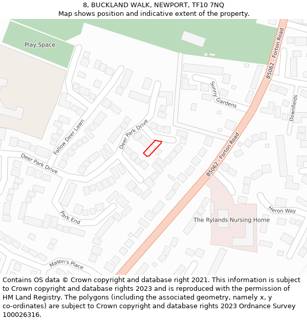 8, BUCKLAND WALK, NEWPORT, TF10 7NQ: Location map and indicative extent of plot