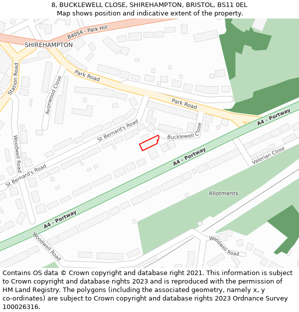 8, BUCKLEWELL CLOSE, SHIREHAMPTON, BRISTOL, BS11 0EL: Location map and indicative extent of plot