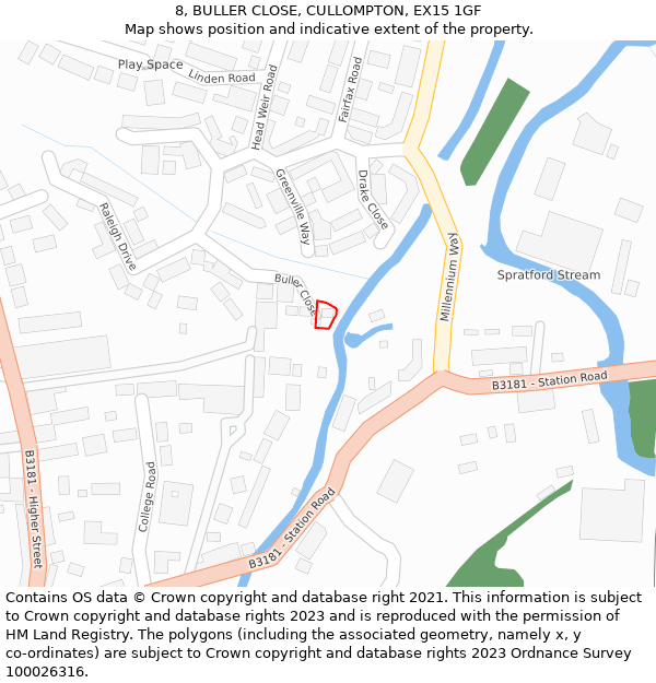 8, BULLER CLOSE, CULLOMPTON, EX15 1GF: Location map and indicative extent of plot