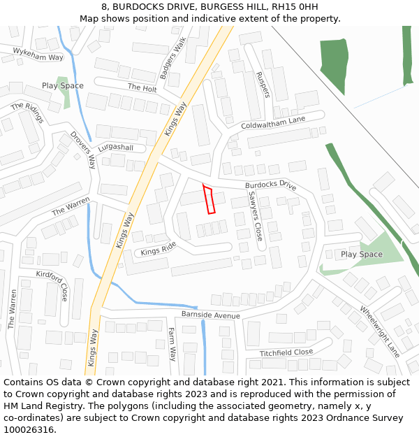 8, BURDOCKS DRIVE, BURGESS HILL, RH15 0HH: Location map and indicative extent of plot