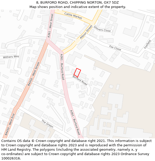 8, BURFORD ROAD, CHIPPING NORTON, OX7 5DZ: Location map and indicative extent of plot