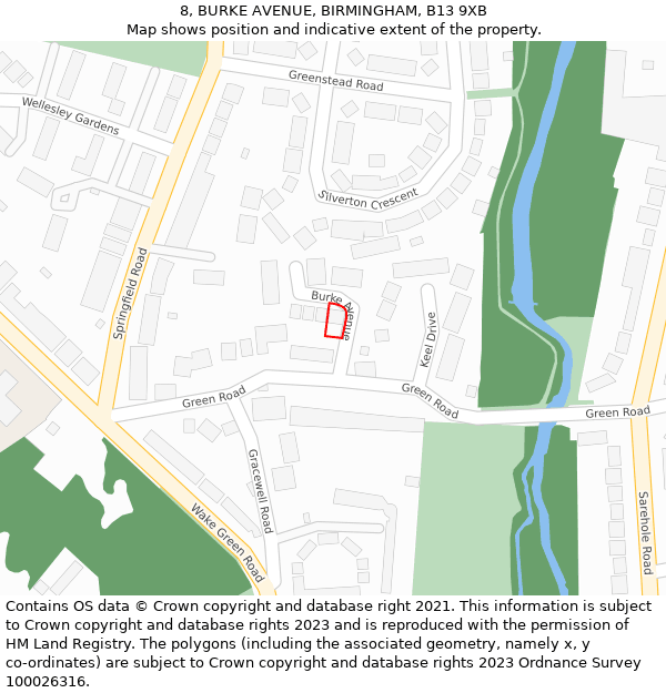 8, BURKE AVENUE, BIRMINGHAM, B13 9XB: Location map and indicative extent of plot