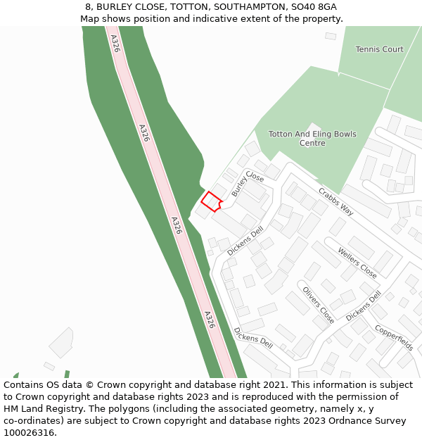 8, BURLEY CLOSE, TOTTON, SOUTHAMPTON, SO40 8GA: Location map and indicative extent of plot