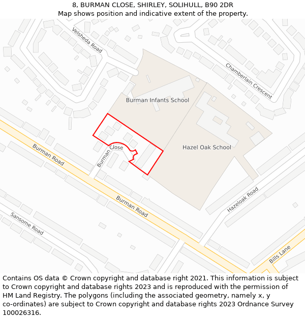 8, BURMAN CLOSE, SHIRLEY, SOLIHULL, B90 2DR: Location map and indicative extent of plot