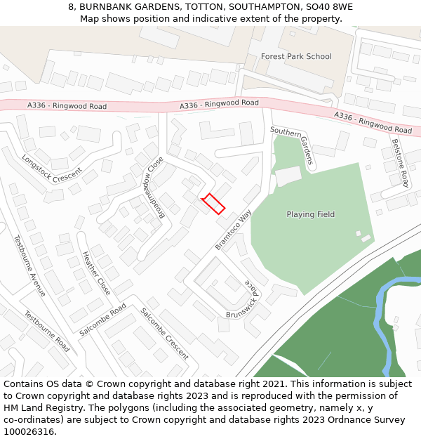 8, BURNBANK GARDENS, TOTTON, SOUTHAMPTON, SO40 8WE: Location map and indicative extent of plot