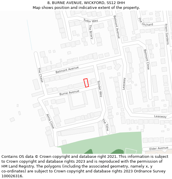 8, BURNE AVENUE, WICKFORD, SS12 0HH: Location map and indicative extent of plot