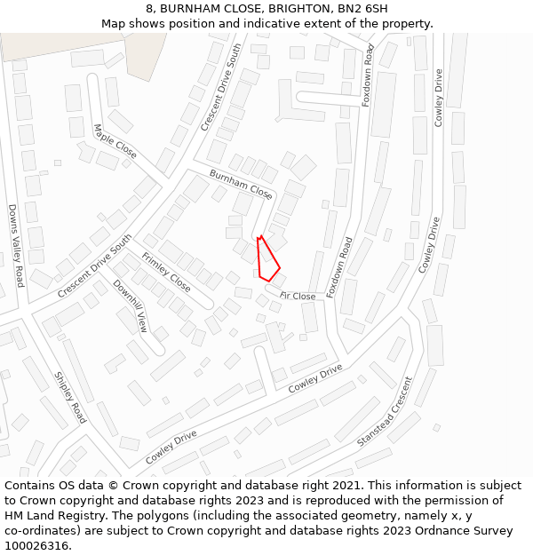 8, BURNHAM CLOSE, BRIGHTON, BN2 6SH: Location map and indicative extent of plot