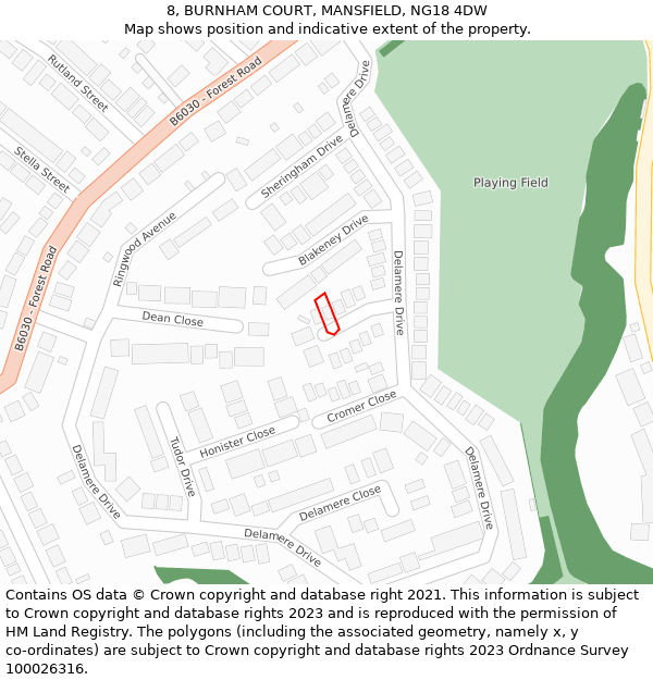 8, BURNHAM COURT, MANSFIELD, NG18 4DW: Location map and indicative extent of plot