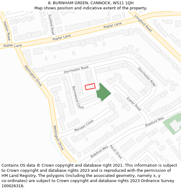 8, BURNHAM GREEN, CANNOCK, WS11 1QH: Location map and indicative extent of plot