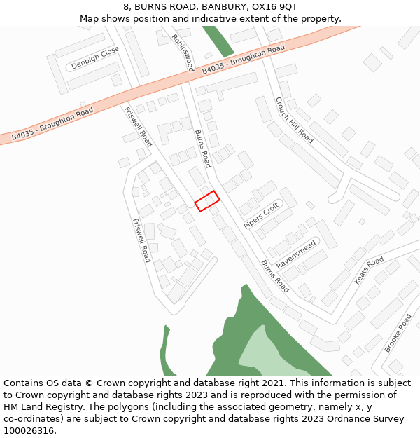 8, BURNS ROAD, BANBURY, OX16 9QT: Location map and indicative extent of plot