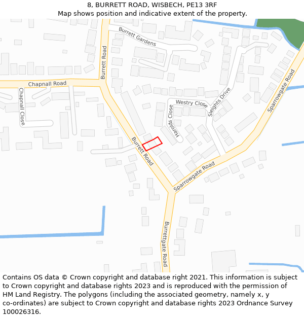 8, BURRETT ROAD, WISBECH, PE13 3RF: Location map and indicative extent of plot