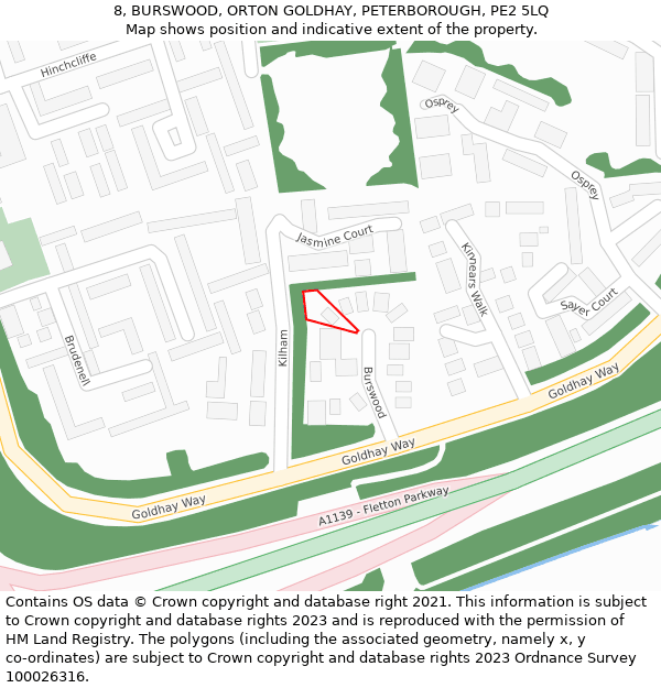 8, BURSWOOD, ORTON GOLDHAY, PETERBOROUGH, PE2 5LQ: Location map and indicative extent of plot