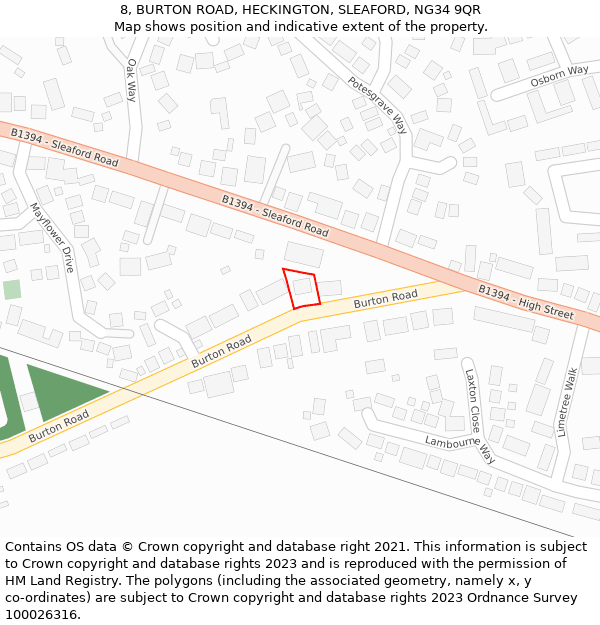 8, BURTON ROAD, HECKINGTON, SLEAFORD, NG34 9QR: Location map and indicative extent of plot