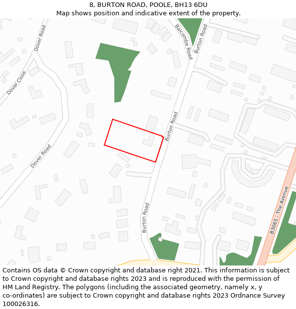 8, BURTON ROAD, POOLE, BH13 6DU: Location map and indicative extent of plot