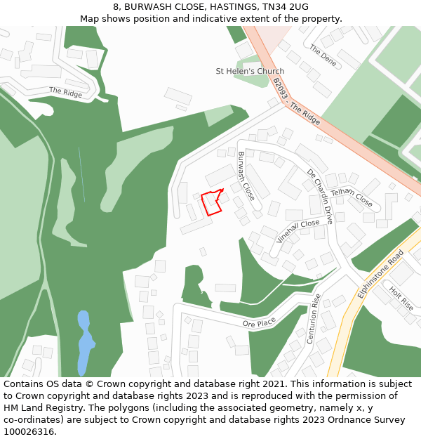 8, BURWASH CLOSE, HASTINGS, TN34 2UG: Location map and indicative extent of plot