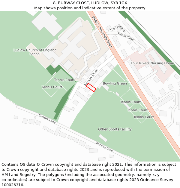 8, BURWAY CLOSE, LUDLOW, SY8 1GX: Location map and indicative extent of plot