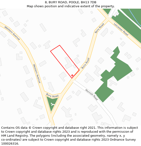 8, BURY ROAD, POOLE, BH13 7DB: Location map and indicative extent of plot